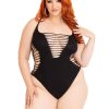 Leg Avenue Seamless Shredded Racer Back Thong Bodysuit - 1X-2X - Black
