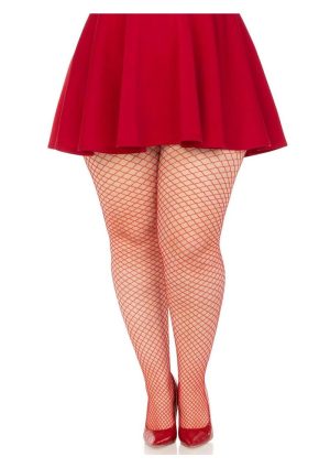 Leg Avenue Spandex Industrial Net Tights - 1X-2X - Red