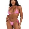 Leg Avenue Rhinestone Bikini Top and Side Tie Thong Panty (2 Piece) - O/S - Pink