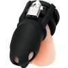 Blue Line Silicone Cock Cage with Ball Divider Small 2in - Black