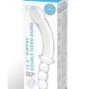 Glas Girthy Double Sided Glass Dong with Anal Bead Grip Handle 12.5in - Clear