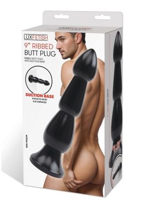 Lux Fetish Ribbed Butt Plug 9in - Black