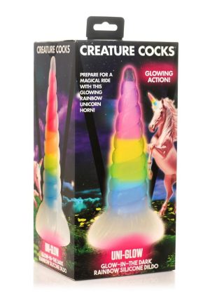 Creature Cocks Uni-Glow Glow-in-the-Dark Silicone Dildo - Rainbow