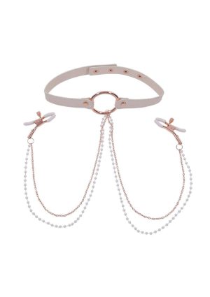 Sex and Miscielf Peaches `n CreaMe Collar with Nipple Clamps - Ivory/Rose Gold