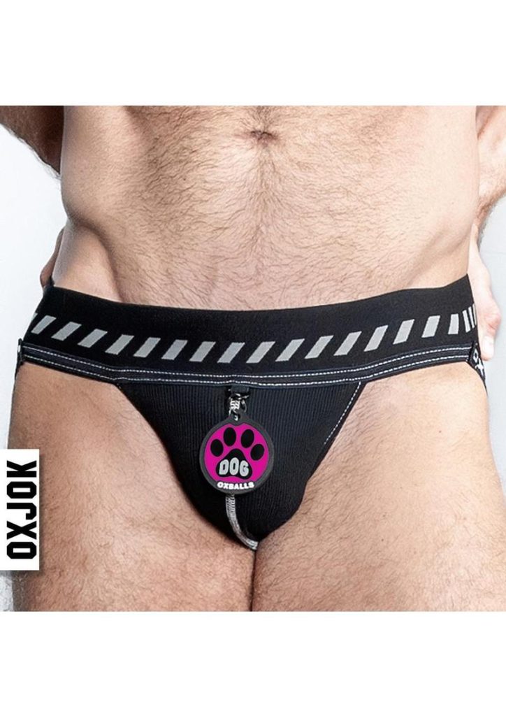 Dog Pack Pup Taggers 7-Tag Dog Jock - Black/Silver - XXL