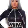 Leg Avenue Iridescent Studded Vinyl Body Harness - OS - Silver