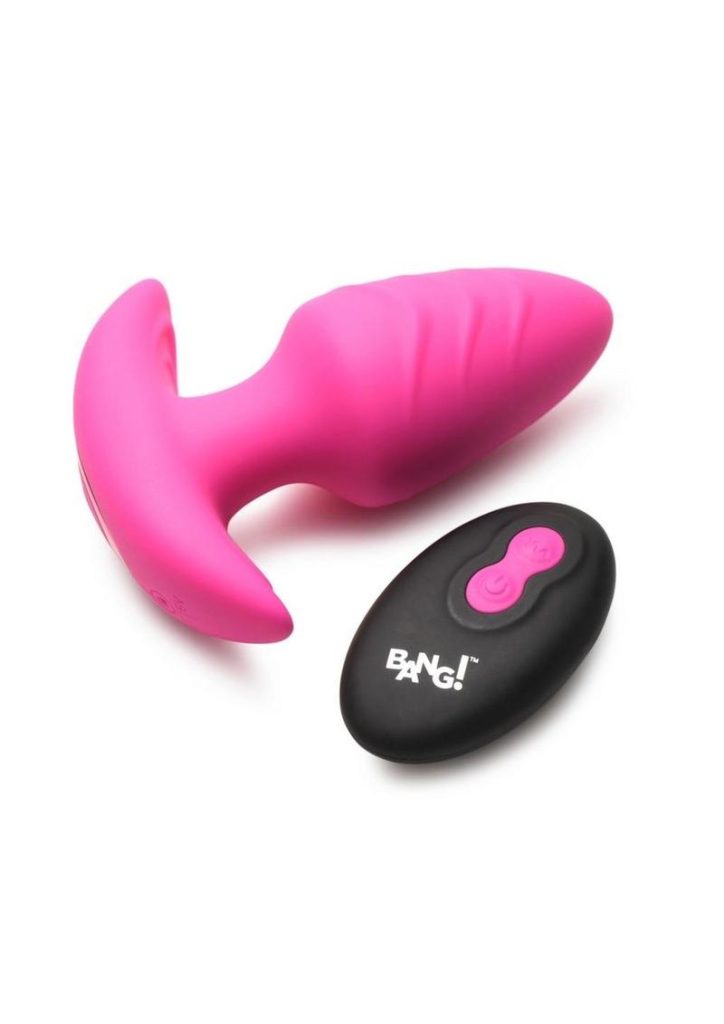 Bang! Rotating Vibrating Rechargeable Silicone Butt Plug with Remote - Pink