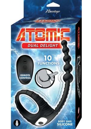 Atomic Dual Delight Rechargeable Silicone Cock Ring with Anal Beads - Black