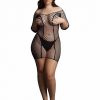Le Desir Duo Net Sleeved Mini Dress - Queen - Black
