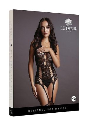 Le Desire Lace Suspender Bodystocking - O/S - Black