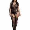 Le Desire Lace Suspender Bodystocking - Queen - Black