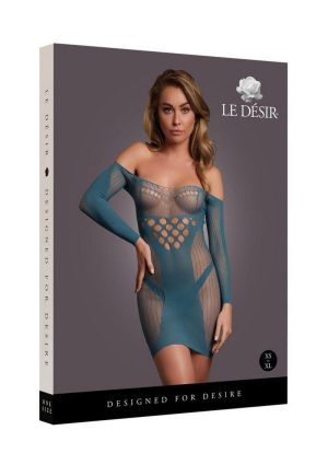 Le Desir Long Sleeved Net Mini Dress - O/S - Blue