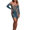 Le Desir Long Sleeved Net Mini Dress - O/S - Blue