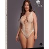 Le Desir V-Neck Teddy with Opaque Panels - Queen - Beige