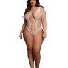 Le Desir V-Neck Teddy with Opaque Panels - Queen - Beige