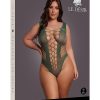 Le Desir V-Neck Teddy with Opaque Panels - Queen - Green