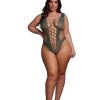 Le Desir V-Neck Teddy with Opaque Panels - Queen - Green