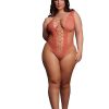 Le Desir V-Neck Teddy with Opaque Panels - Queen - Sunset Glow Orange