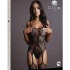 Le Desir Fishnet and Lace Bodystocking - O/S - Black