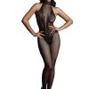 Le Desir Fishnet and Lace Bodystocking - O/S - Black