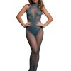 Le Desir Fishnet and Lace Bodystocking - O/S - Blue