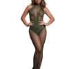 Le Desir Fishnet and Lace Bodystocking - O/S - Green