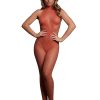 Le Desir Fishnet and Lace Bodystocking - O/S - Sunset Glow Orange