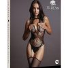 Le Desir Contrast Suspender Bodystocking - O/S - Black
