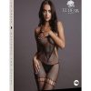 Le Desir Net High Neck Bodystocking - O/S - Black