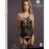 Le Desir Suspender Rhinestone Bodystocking - O/S - Black
