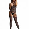 Le Desir Strappy Suspender Bodystocking - O/S - Black