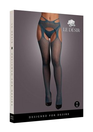 Le Desir Suspender Pantyhose with Strappy Waist - O/S - Blue