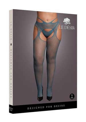 Le Desir Suspender Pantyhose with Strappy Waist - Queen - Blue