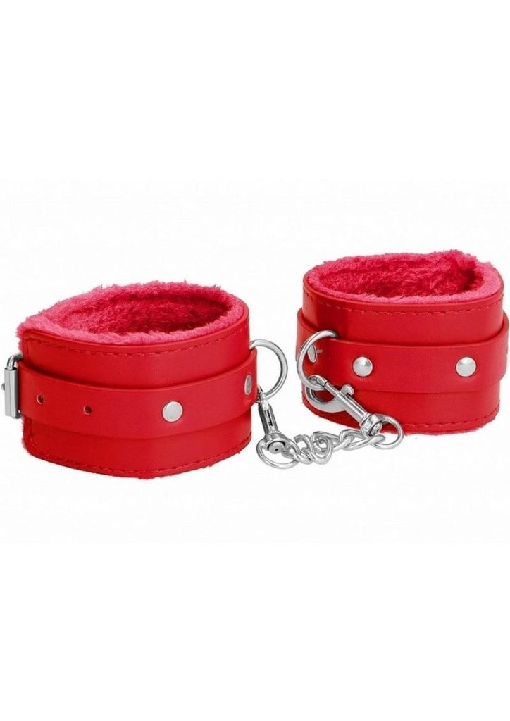 Ouch! Plush Leather Wrist Cuff - Red