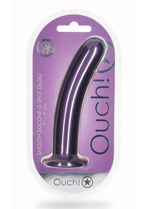 Ouch! Smooth G-Spot Silicone Dildo 7in - Metallic Purple