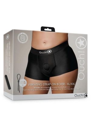 Ouch! Vibrating Strap-On Boxer Rechargeable - XL/2XL - Black