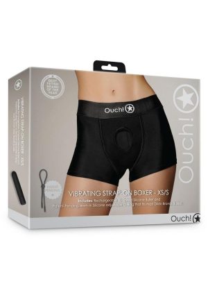 Ouch! Vibrating Strap-On Boxer Rechargeable - XS/SM - Black