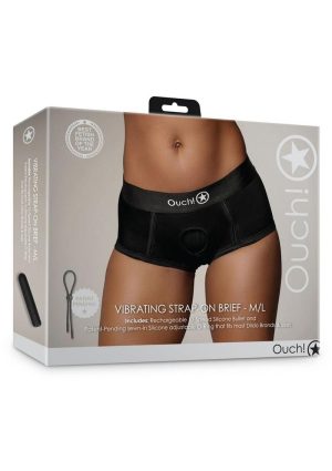 Ouch! Vibrating Strap-On Brief Rechargeable - M/L - Black