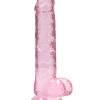 RealRock Crystal Clear Dildo with Balls 7in - Pink