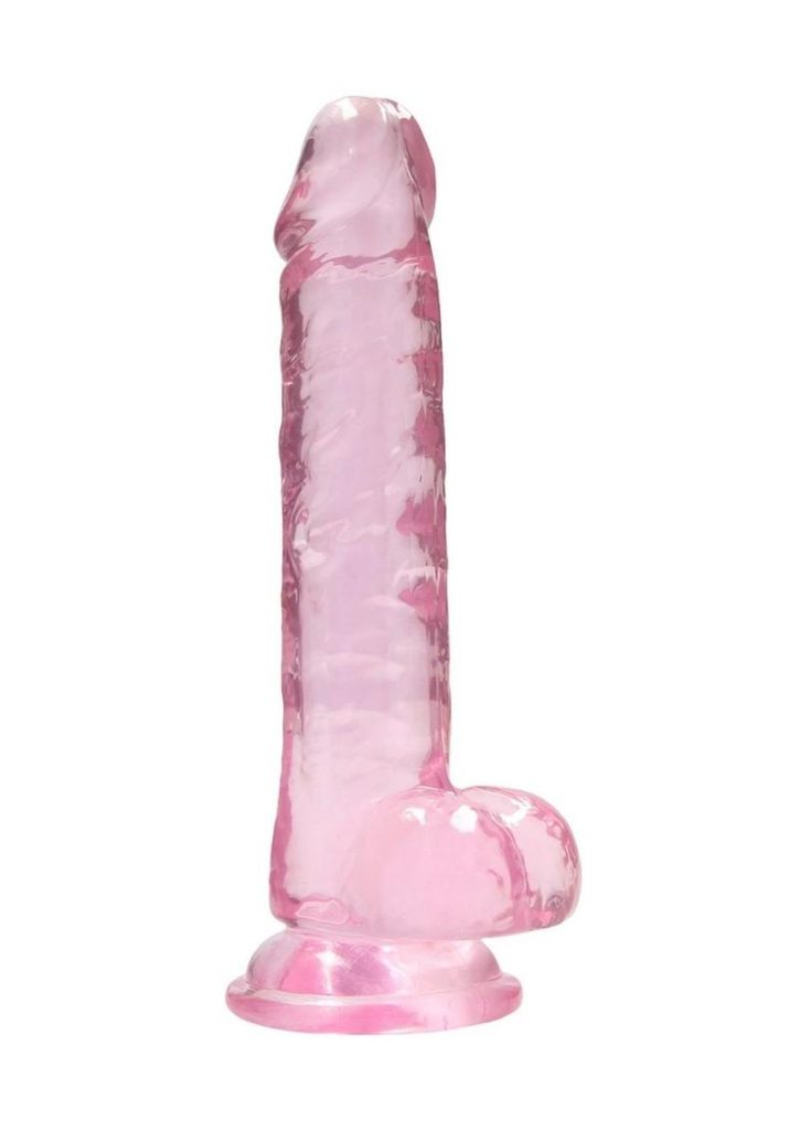 RealRock Crystal Clear Dildo with Balls 7in - Pink