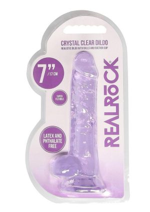 RealRock Crystal Clear Dildo with Balls 7in - Purple