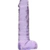 RealRock Crystal Clear Dildo with Balls 7in - Purple