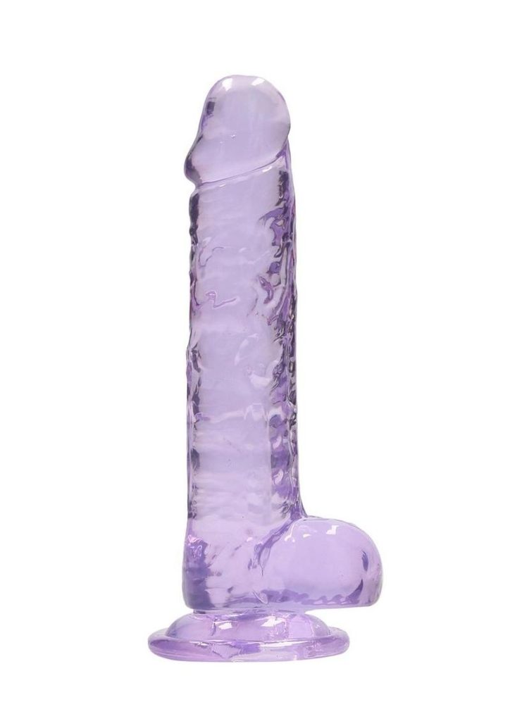 RealRock Crystal Clear Dildo with Balls 7in - Purple