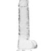 RealRock Crystal Clear Dildo with Balls 7in - Clear