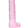 RealRock Crystal Clear Dildo with Balls 8in - Pink