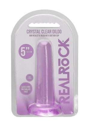 RealRock Crystal Clear Non Realistic Dildo with Suction Cup 5.3in - Purple