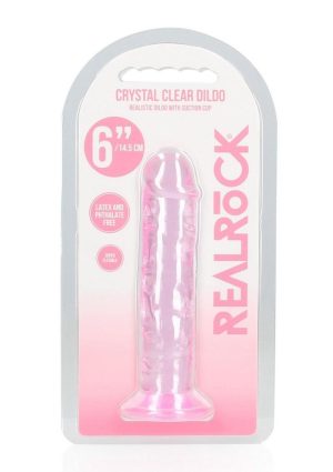 RealRock Crystal Clear Straight No Balls Dildo 6in - Pink