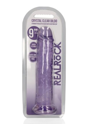 RealRock Crystal Clear Straight No Balls Dildo 9in - Purple