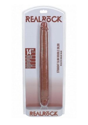 RealRock Realistic Skin Slim Double Ended Dong 14in - Caramel