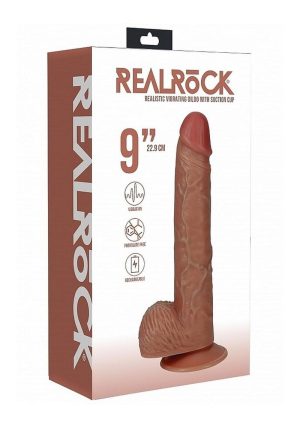 RealRock Vibrating Cock with Balls Regular Straight 9in - Caramel